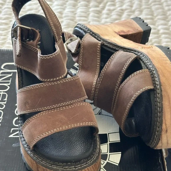 London Underground Brown Leather Platform Sandals